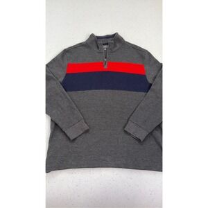 Club Room Quarter Zip Pullover Sweater Gray Colorblock Red Navy Stripe Golf XL